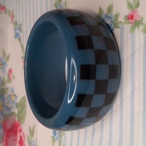 Chunky Blue Black Check Plastic Bangle Bracelet